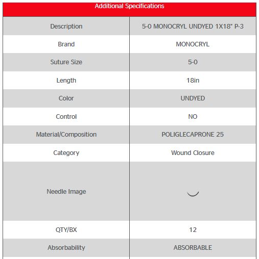 New ETHICON Y427H Monocryl* (Poliglecaprone 25) Suture Undyed