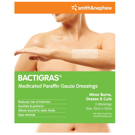 Smith&Nephew Bactigras Medicated Paraffin Gauze Dressing, Per Box