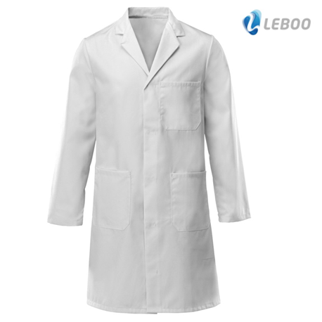 [5 Cartons] Leboo Lab Coat with Press Button Shirt Collar with One Pocket, White, PP 30gsm (100pcs/carton)