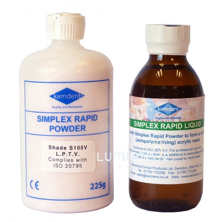 Simplex Rapid self-curing, cold cured acrylic material, Powder Liquid Set
