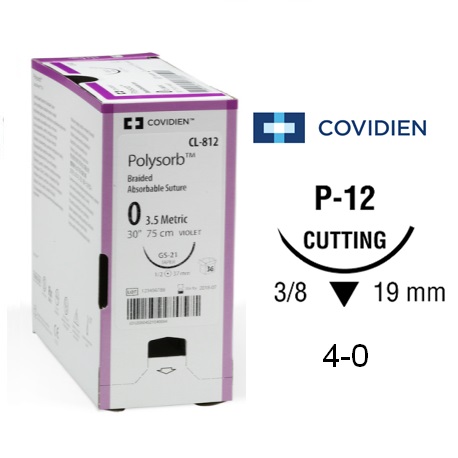 Covidien Polysorb Braided Absorbable Sutures 4-0 P-12 (36pcs/Box)