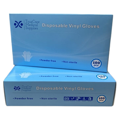 Disposable Non Sterile Clear Vinyl Powder-Free Gloves, 100pcs/pack