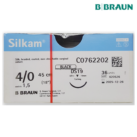 B. Braun Silkam Sutures Black 4/0 (1.5) DS16, 36pcs/box