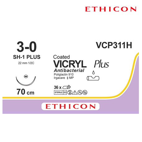 Ethicon Suture VICRYL Plus Antibacterial 3/0, 70cm, 36pcs/box #VCP311H