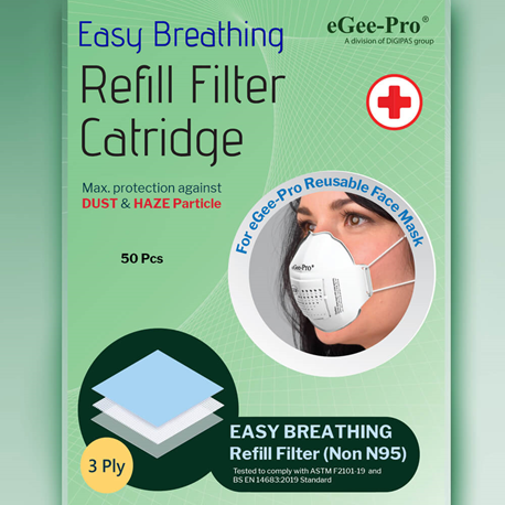 N95-Grade Easy Breathing Antiviral-Bacterial Refill Filters For Reusable Mask, 50pcs/Pack