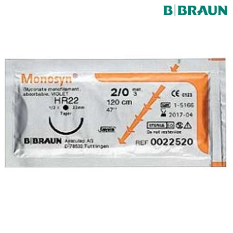 B Braun Monosyn Violet Sutures 2/0 (3) 70cm HR22, 36pcs/box