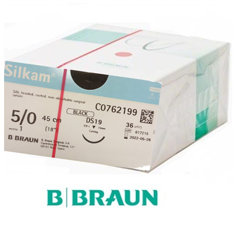B. Braun Silkam Black 45cm USP 5/0 Needle DS16, 36pc/bx