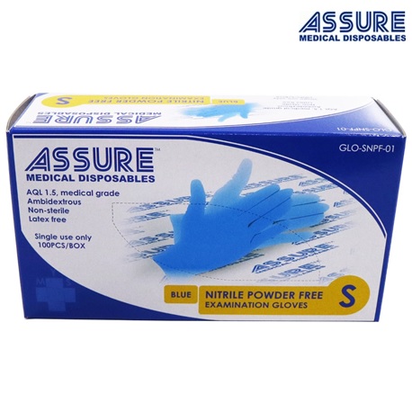 Assure Soft Nitrile Gloves Powder-Free, Blue (100pcs/Box)