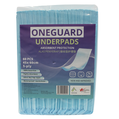 oneguard 60pcs 6bags 45cm underpads carton