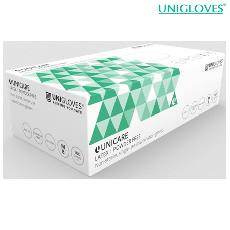 Unigloves Unicare Latex Gloves, Powder Free, Medical Grade (100pcs/box)
