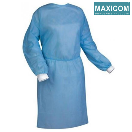 Maxicom Isolation Gown with Knitted Cuffed, Blue, 40gsm, 50pcs/case