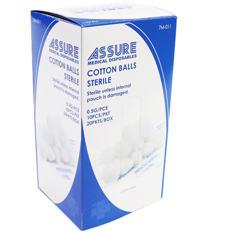 Assure Cotton Balls Sterile, 0.5g x10's per packet, 20 packets/box