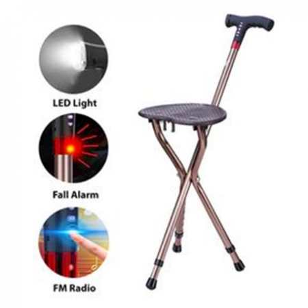 Medpro Foldable Seat Cane Night Light, Alarm & Adjustable Seat Height