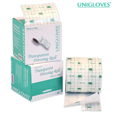 Unigloves Transparent Dressing Roll, Adhesive Waterproof Dressing, 10cm x 10m (1roll/box)
