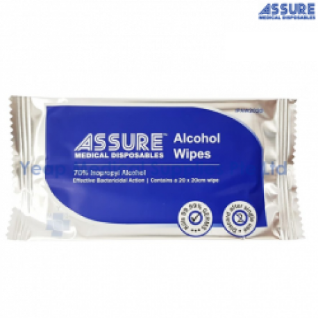 Assure Alcohol Wipes 20cm X 20cm, Individually Wrapped, 100 Pieces/ Bag