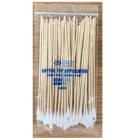 Disposable Non Sterile Wooden Cotton Applicator, Single Ended, 15cm, 100pcs/pack