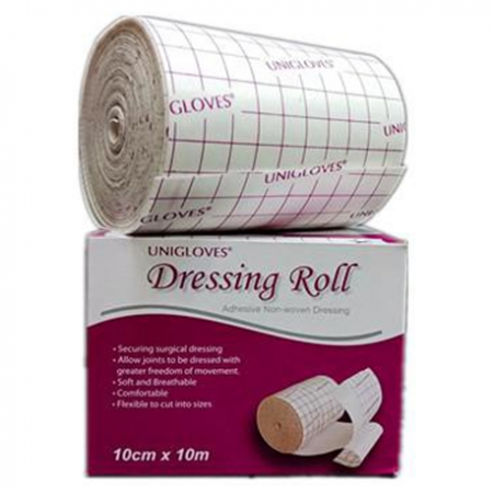 Unigloves Dressing Roll, Adhesive Non-woven Dressing, 10cm x 10m (1roll/box)
