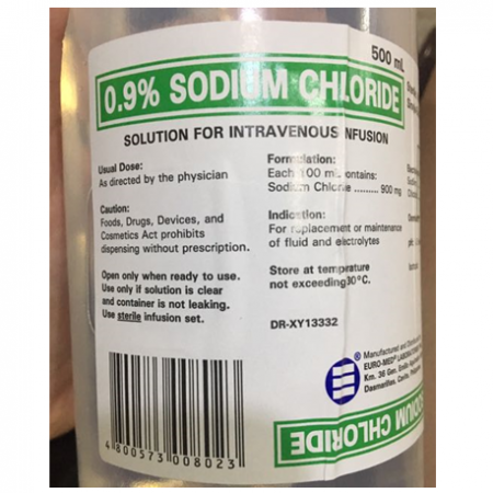 Euromed 0.9% Sodium Chloride Intravenous Infusion USP 23, 500ml