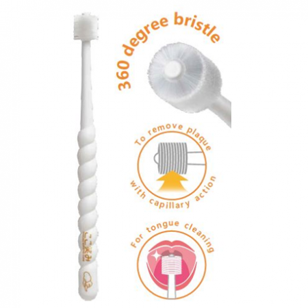 Hakuzo 360 Degree Toothbrush, White, 15mm (10pcs/box, 10boxes/carton)