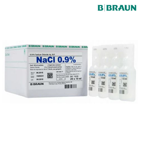 B Braun Sodium Chloride NaCl 0.9% for Injection, 10ml, 20pcs/box