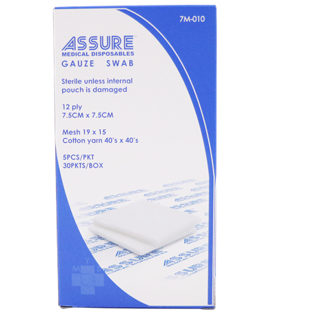 Assure Gauze Swab Sterile 7.5x7.5cm-12-ply, 5's x 30 pkts/box