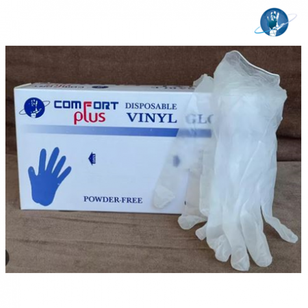 Comfort Plus Disposable Vinyl Synthetic Gloves Powdered, Clear (100pcs/box,10boxes/carton)