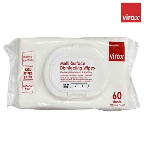Virox Multi-Surface Disinfecting Wipes with Lids, 180x180mm, 60gsm, 60sheets/pack