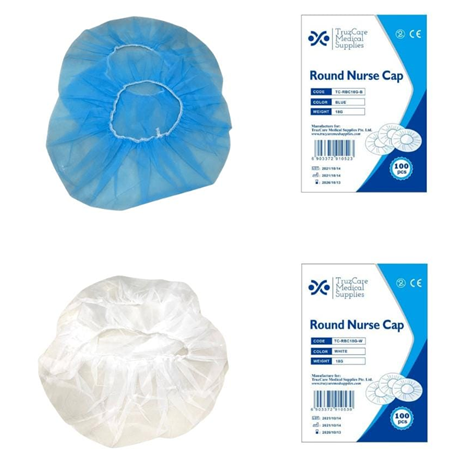 Disposable Round Nurse Bouffant with Elastic Band Cap, Non-woven, 18gsm, 100pcs/bag