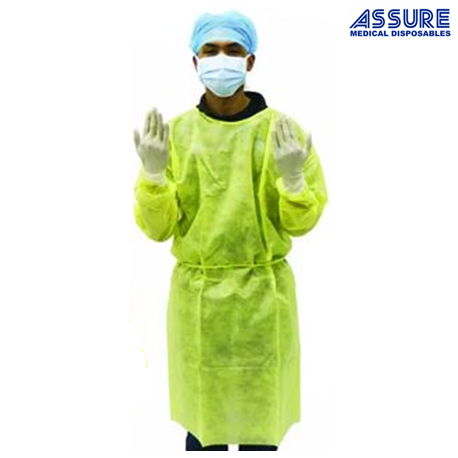 Assure Medical Disposable Isolation Gown with Knitted Cuff, Yellow, 38gsm