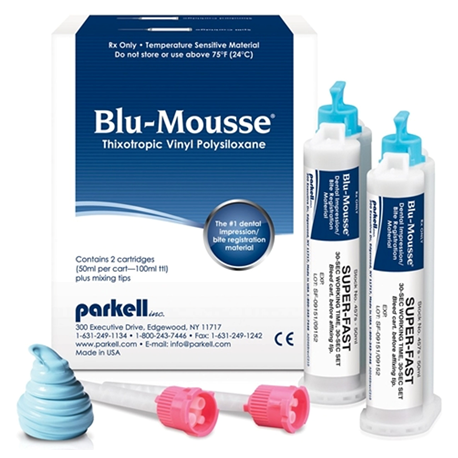 Parkell Blu-Mousse Bite Registration Material Super-Fast (30-sec set) Split Cartridges 2x50ml