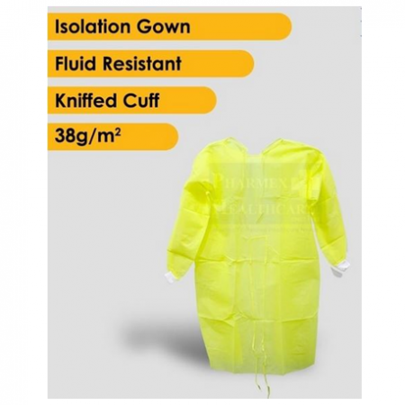 Assure Medical Disposable Isolation Gown with Knitted Cuff, Yellow, 38gsm
