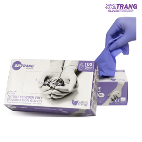 Sri Trang Nitrile Powder-Free Exam Gloves, Violet Blue, 3.5gm, 100pcs/box