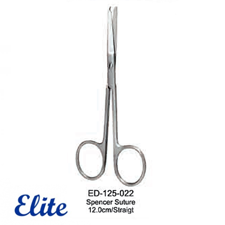 Elite Spencer Suture Scissor, Straight, 12cm, Per Unit #ED-125-022