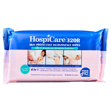 HospiCare 320R Skin Protectant Incontinence Wipes, 20sheets/packet