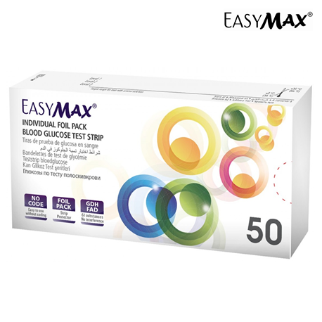 Easymax Blood Glucose Meter Test Strips, 50pcs/box