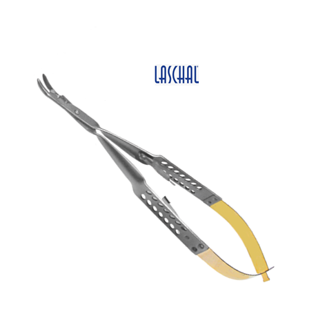 Laschal 15 cm round handled needle holder w/suture cutter and curved tips