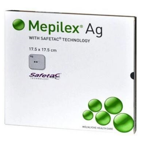 Molnlycke Mepilex Ag Antimicrobial Soft Silicone Foam Dressing, 17.5cm x 17.5cm (1pc/pack, 5pcs/box)