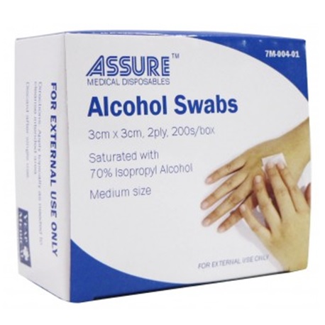 Assure Alcohol Swab Sterile 3cmX3cm-2ply, 200s/box 