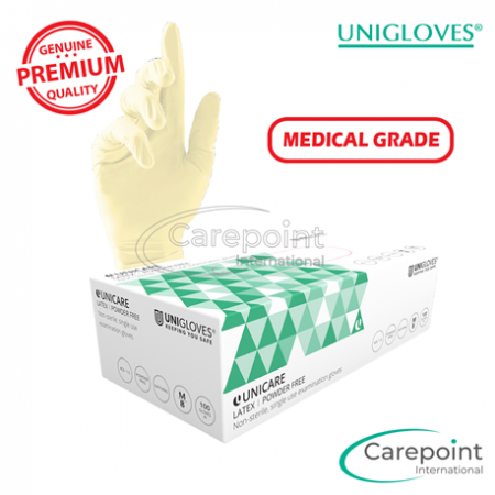 Unigloves Unicare Latex Gloves, Powder Free, Medical Grade (10boxes/carton)