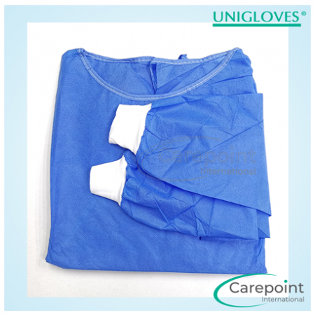 Unigloves SMS Isolation Gown, Cotton Cuffs, Non-Sterile, Blue (10pcs/bag)