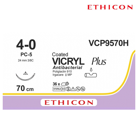 Ethicon VICRYL Plus Antibacterial Suture, 4-0 PC-5, 70cm, 36pcs/box #VCP9570H