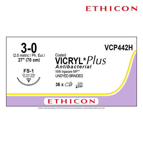 Ethicon Suture VICRYL Plus Antibacterial 3-0 FS-1, 70cm, 36pcs/box #VCP442H 