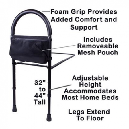 Medpro Sturdy & Adjustable Bed Rail Bar with Extra Foot Support & Bed Strap