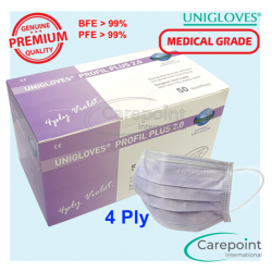 Unigloves 4pIy Surgical Face Mask Earloop, Violet (50pcs/box)