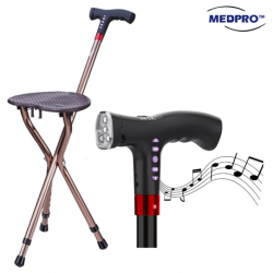 Medpro Foldable Seat Cane Night Light, Alarm & Adjustable Seat Height