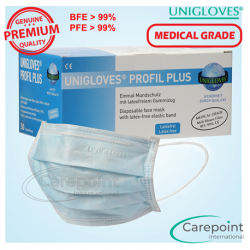 Unigloves 3pIy Surgical Face Mask Earloop, Blue, Medical Grade (40boxes/carton)