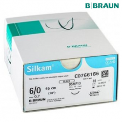 B. Braun Silkam Sutures Black, USP 6/0, 1 x 45cm, Needle DS16, 36pcs/box