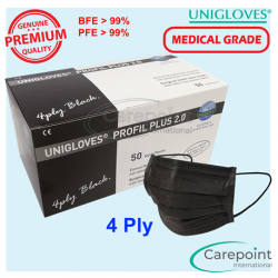 Unigloves 4pIy Surgical Face Mask Earloop, Black (40boxes/carton)