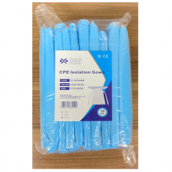 Disposable CPE Isolation Gown with Thumb Hole, 117x90cm, Light Blue, 10pcs/bag