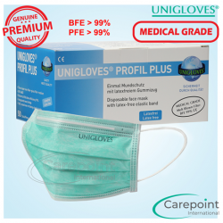Unigloves 3pIy Surgical Face Mask Earloop, Green, Medical Grade (40boxes/carton)